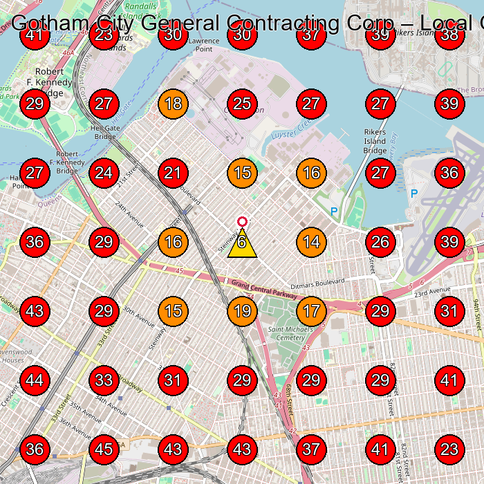 Gotham City General Contracting Corp GeoGrid visibility map for General Contractor in Queens